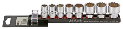 Doppenset 3/8", 12-kant (SAE) 8-dlg. op rail 200801