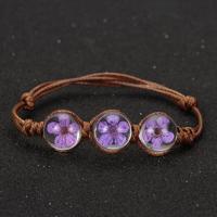 Gelukkige handgemaakte geweven gedroogde bloem glas kralen Bracelets(Purple)