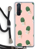 Cactusprint roze: Sony Xperia 5 II Transparant Hoesje met koord
