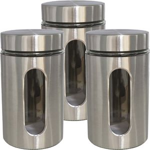 4x stuks voedsel bewaren keuken voorraad pot - zilver metaal - deksel - 1000 ml