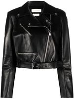 Alexander McQueen veste de moto en cuir à coupe crop - Noir - thumbnail