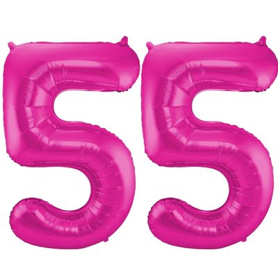 Cijfer ballonnen opblaas - Verjaardag versiering 55 jaar - 85 cm roze