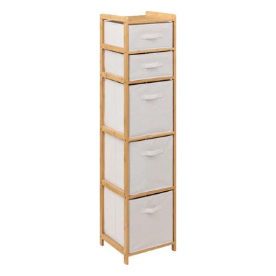 Opbergkast met 5 polyester manden - 5 lagen - bamboe - beige - 35 x 33 x 144 cm