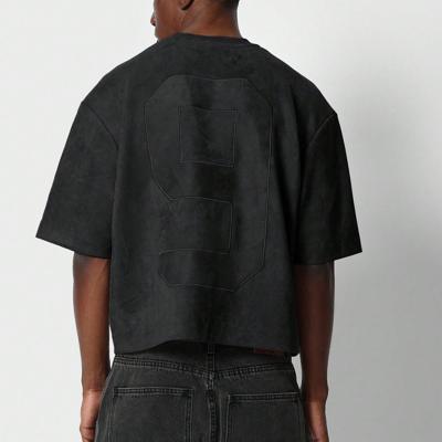 Bon&Bon Black Suedette Crop Fit Short Sleeve Tee | Loose Casual T-Shirt Black / S