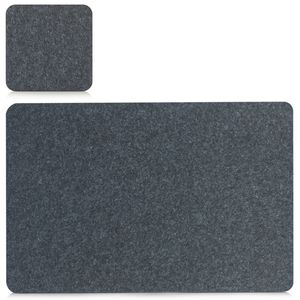 Placemats en onderzetters - set 4x - antraciet grijs - vilt - 45 x 30 cm