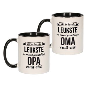 Leukste opa/oma verjaardag cadeau mokken - zwart krijtbord - 300 ml - Keramiek - vaderdag/moederdag