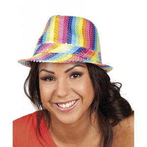 Trilby verkleed hoed met pailletten - regenboog - glitter - volwassenen