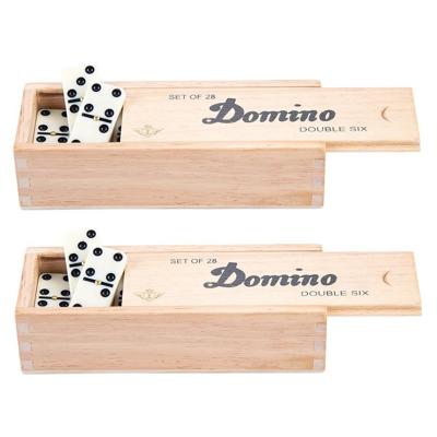 4x Dominospel - dubbel/double six - hout/ kunststof - 28x stenen - dominostenen - spelletjes