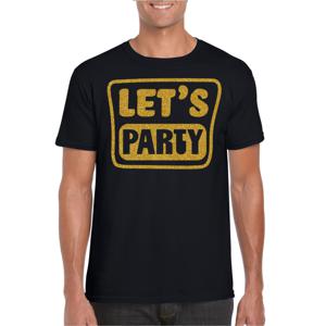 Verkleed T-shirt voor heren - lets party - zwart - glitter goud - carnaval/themafeest