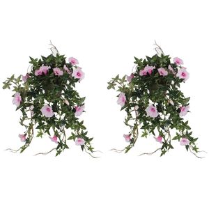 2x stuks groene Petunia lichtroze bloemen kunstplanten 50 cm - Kunstplanten