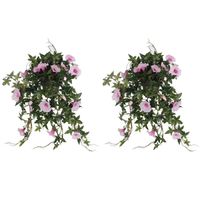 2x stuks groene Petunia lichtroze bloemen kunstplanten 50 cm - Kunstplanten - thumbnail
