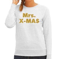 Kersttrui Mrs. x-mas gouden glitter letters grijs dames - thumbnail