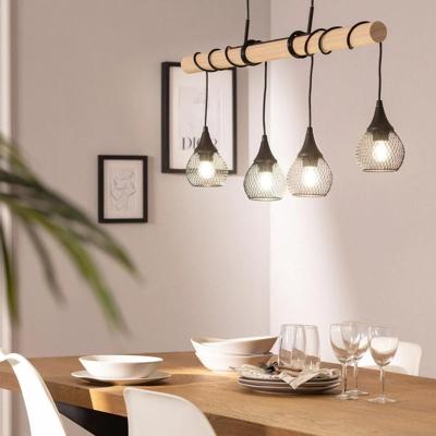 Hanglamp eettafel hout &apos;Mona&apos; zwart modern balk E27 fitting