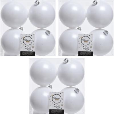 Decoris Kerstballen - 12x st - wit - 10 cm - kunststof - kerstversiering Decoris Kerstballen - 12x st - wit - 10 cm - kunststof - kerstversiering