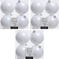 Decoris Kerstballen - 12x st - wit - 10 cm - kunststof - kerstversiering