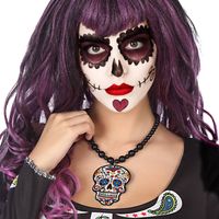 Atosa Verkleed sieraden ketting met Skull - zwart/multi kleur - dames - kunststof - Day of the Dead - Verkleedketting - thumbnail