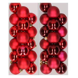 32x stuks kunststof kerstballen mix van rood en donkerrood 4 cm