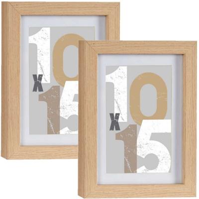 2x stuks houten fotolijst - bruin - 13 x 18 cm - fotolijstje - met passe-partout - decoratie