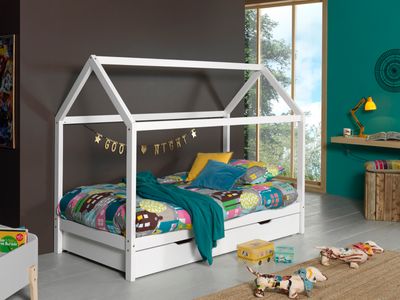 Huisbed DALLY 90x200 cm witte pijnboom met bedlade