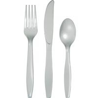 Bestek kunststof - zilver - 24x delig - herbruikbaar - bbq/verjaardag - mes/vork/lepel