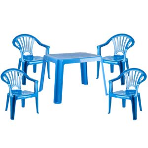 Kunststof kinder meubel set tafel met 4 stoelen blauw