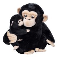 Pluche zwarte chimpansee aap met baby knuffel 38 cm speelgoed   - - thumbnail