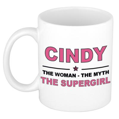Cindy cadeau mok - Woman Myth Supergirl - naam koffiemok - 300 ml - collega - moederdag