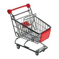 Mini winkelwagentje van metaal - rood/zilver - 14 x 14 cm - verrijdbaar - bureau accessoires