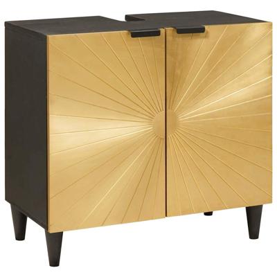 Wastafelkast Zwart en Goud 62 x 33 x 58 cm massief mangohout