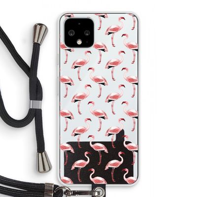 Flamingoprint groen: Pixel 4 Transparant Hoesje met koord