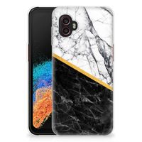 Samsung Galaxy Xcover 6 Pro TPU Siliconen Hoesje Marmer Wit Zwart - Origineel Cadeau Man - thumbnail