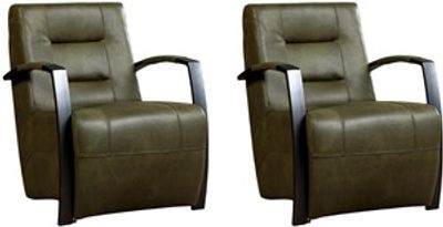 Set van 2 Olijfgroene leren industriële stalen fauteuils Magnificent - Granada leer Moss (olijfgroen leer)