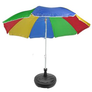 Regenboog gekleurde tuin/strand parasol 180 cm met antraciet voet van 42 cm