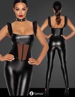 * NOIR handmade Wetlook catsuit met Tule inzet -F256 - thumbnail