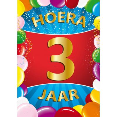 Verjaardag deurposter - 3 jaar - multi - 59 x 43 cm - leeftijd feestartikelen