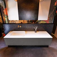 Badkamermeubelset Mondiaz Erin 150 cm met 1 Lade met RIDGE Wastafel Links Talc Zonder Kraangaten Greeploos Mat Dark Grey