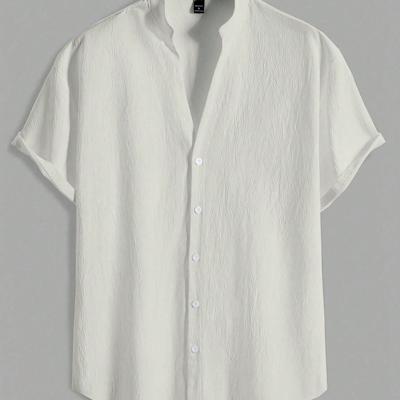 Bon&Bon Homme Men's White Short Sleeve Button Front Beach Shirt Grey / M