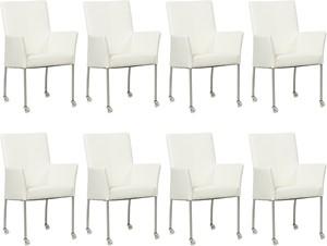 Set van 8 Gebroken witte leren moderne eetkamerstoelen Comfort - Toledo Leer Bianco (gebroken wit leer)