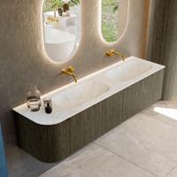 Badmeubel Mondiaz Kurve-Dlux | 175 cm cm | Meubelkleur Shadow | Wastafelkleur Opalo | Solid surface | Dubbel / Rechts spoelbak | Zonder kraangat(en)