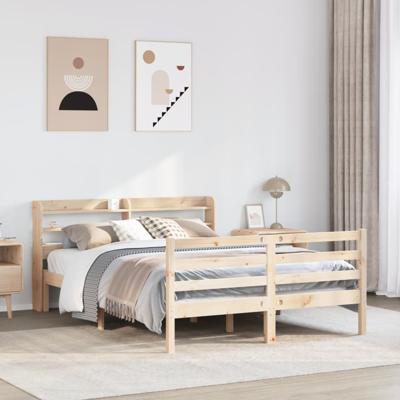 Bedframe met hoofdbord massief grenenhout wit 140x200 cm