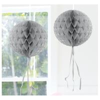 Decoratie bol - zilver - 30 cm - crepe papier - versiering - feestversiering - thumbnail