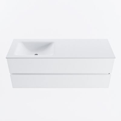 MONDIAZ VICA 130cm badmeubel onderkast Talc 2 lades. Wastafel CLOUD links 1 kraangat, kleur Talc.