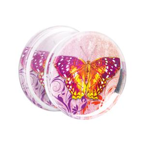 Double Flared Plug met Floral Butterfly Design Acryl Tunnels & Plugs