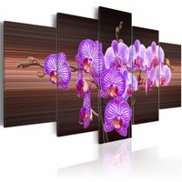 Schilderij - Bloemen van vreugde - Orchidee , bruin paars , 5 luik