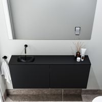 Zaro Polly toiletmeubel 120cm mat zwart met zwarte wastafel zonder kraangat links - thumbnail