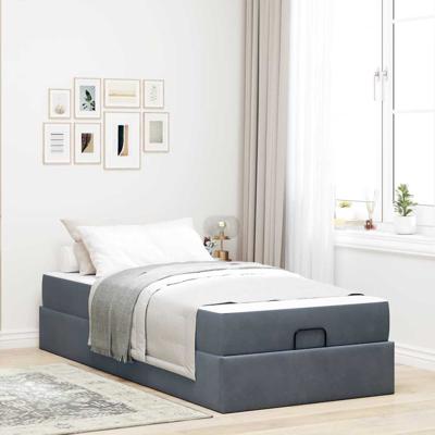 Bedframe met matras met opslag Donkergrijs 100 x 200 cm Fluweel