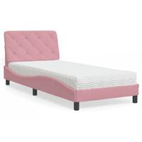 Bed met matras fluweel roze 90x190 cm
