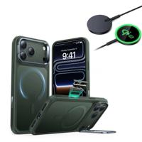 iPhone 17 Pro Bundle Classic Hybrid Magnetic Case (Camera Control, Stash Stand) and Magnetic Charging Pad (Qi2) - Frosted Green