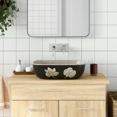 VidaXL Opzetwasbak rechthoekig 48x37,5x13,5 cm keramiek grijs en zwart