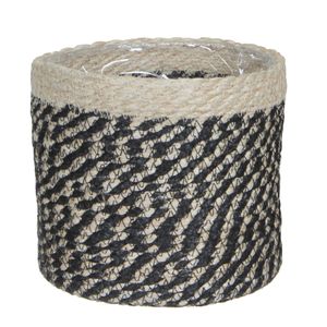 Naturel zwart rotan planten pot mand van gedraaid jute/riet H20 en D20 cm